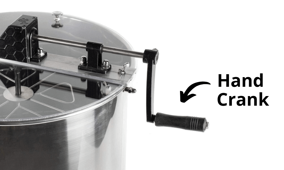 the hand crank on a manual honey extractor
