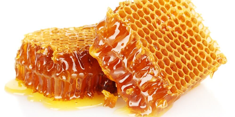 Close up of beeswax in honeycomb